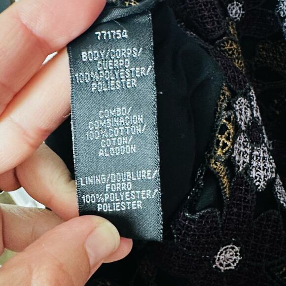 CYNTHIA ROWLEY Linden Purple Black Lace Floral Bell Sleeves Mini Dress Size 4 - Picture 13 of 13